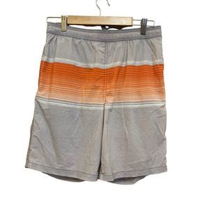 KIRKLAND Men Board Shorts Swim Trunks Surfing Orange/Gray Stripe Size M